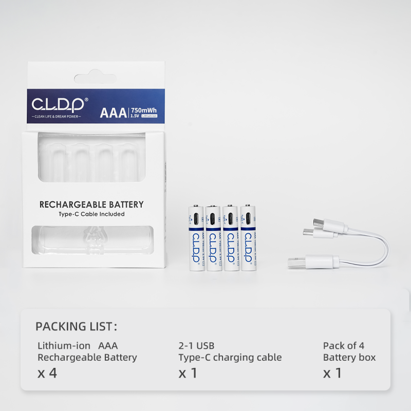 4pack 1.5v Lithium AAA USB rechargeable battery