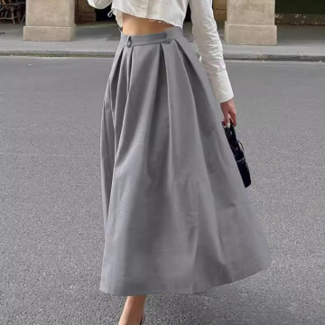 2024 Fashion Solid Ankle-Length Pleated Skirts for Women