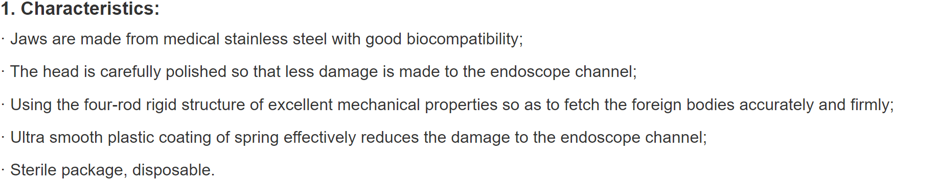 Endoscopic Foreign Body Forceps Characteristi