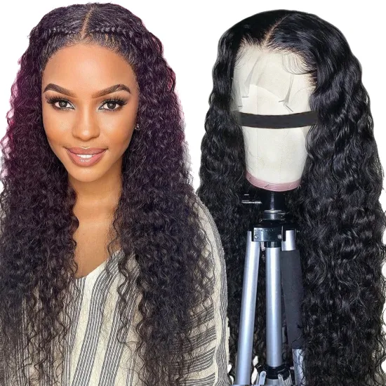 Factory 40 Inch Water Wave Deep Wave Wig,Hd Transparent Swiss Lace Frontal Full Lace Wig,Full Curly Invisible Lace Front Wig