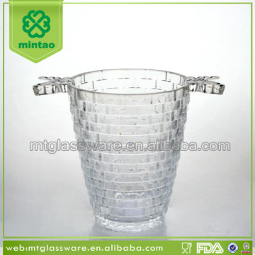 Grid embossed clear glass beer and wine ice bucket with holder