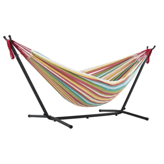 Portable Double Cotton Hammock with Heavy Duty Stainless Steel Frame Stand
