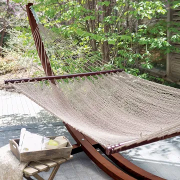 Outdoor Garden Furniture: Fabric Double Hammock with Wooden Stand