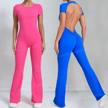 2024 New Arrival Women's Fitness Square Neck Jumpsuit with Pleats and Hollow Out Design