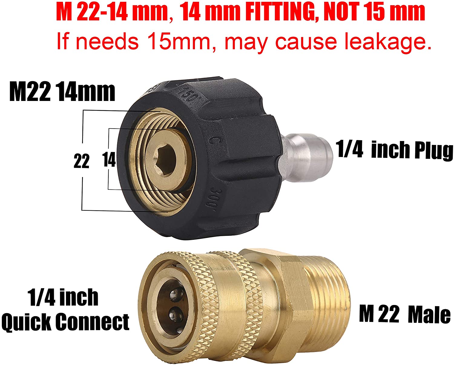 High Pressure Washer Adapter Set, Gun to Wand M22 to 1/4'' Quick Connect