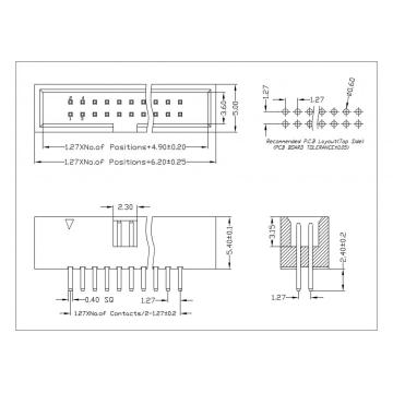 1,27 mm (.050 &quot;) En-tête de boîte 180 ° / droite H = 5,4 mm