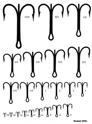 Mustad 3551 Classic Treble Standard Strength Fishing Hooks - Bronze/Nickle/Gold/Blonde Treble Tackle