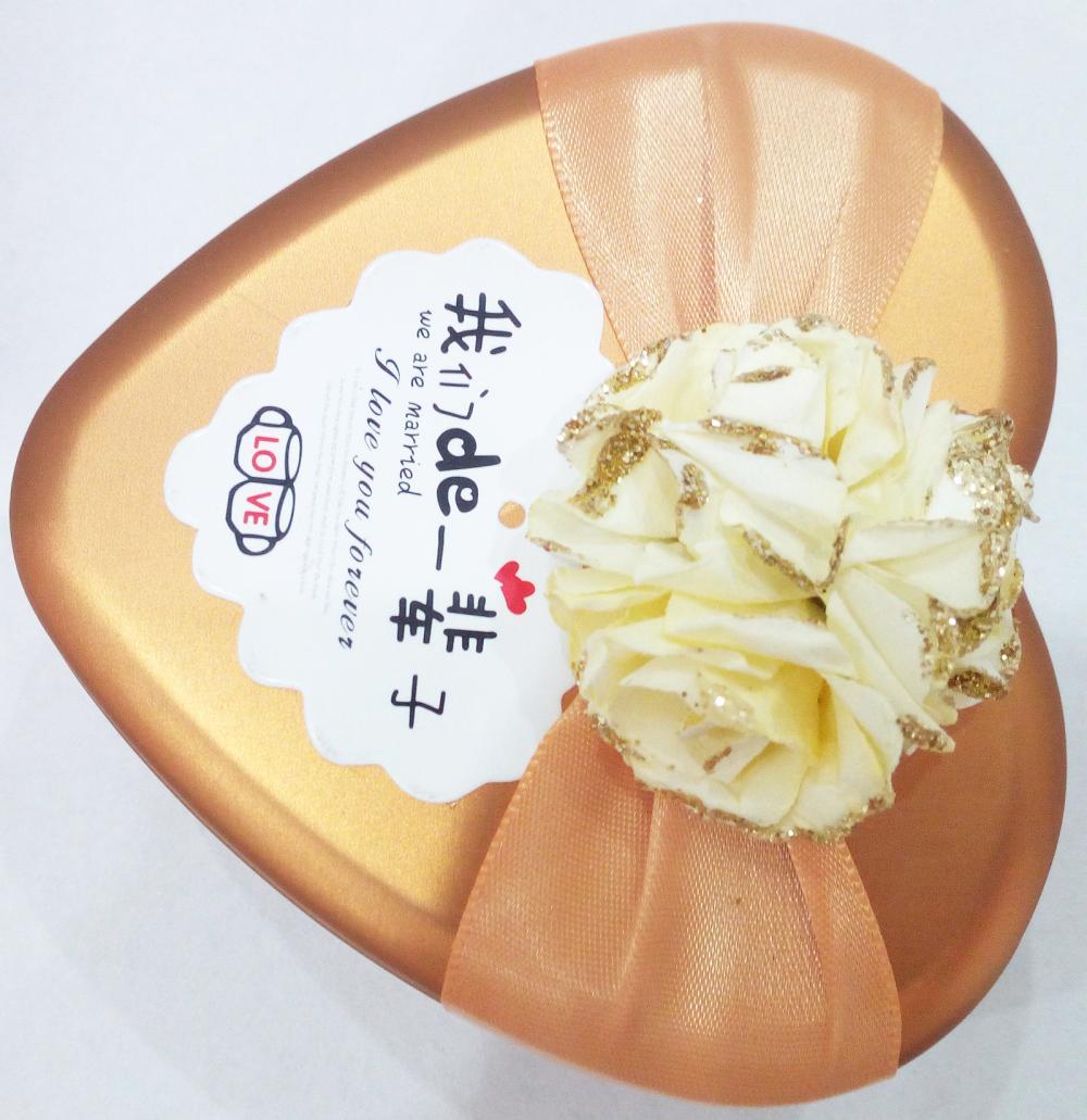 Yellow Hear Tin Box with Flower Decoration