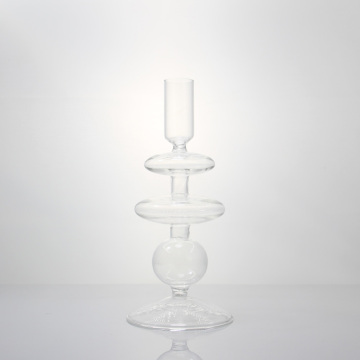 Ribbed Ball Conjoined Crystal Art Rings Glass Candlestick