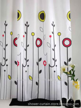 Polyester fabric printed simple flower shower curtain