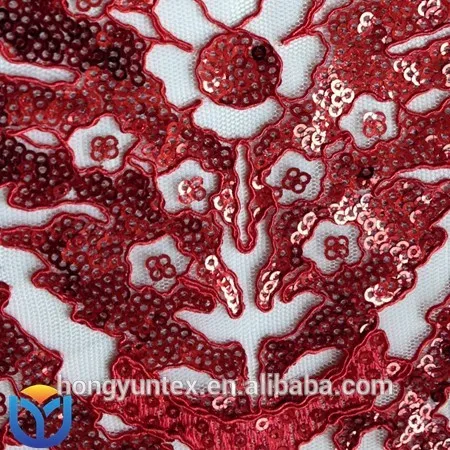 2016 Latest Top Quality Sequin Net Embroidery Fabric