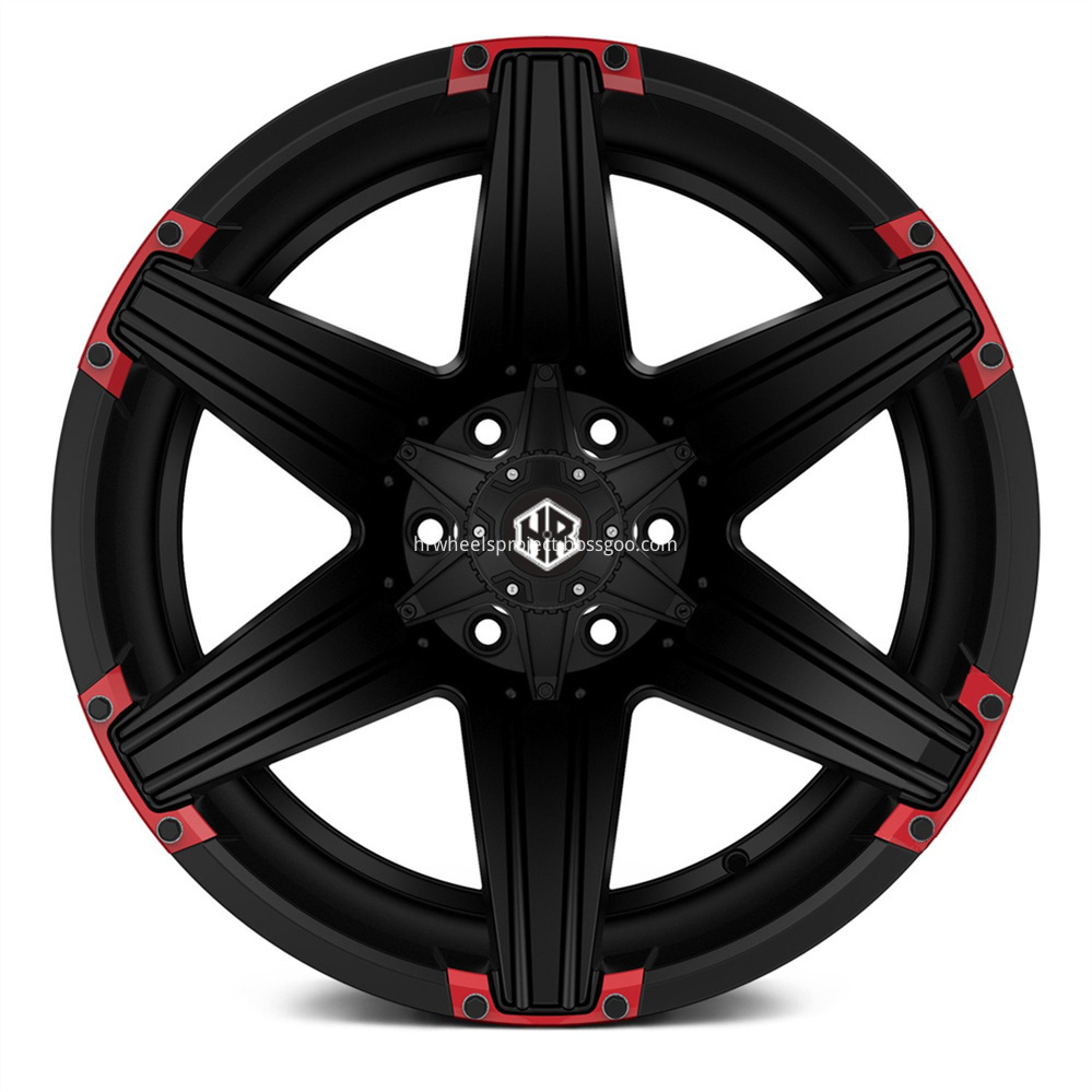 Hrw Off Road Wheels Hr6083 Satin Black Red Inserts Front