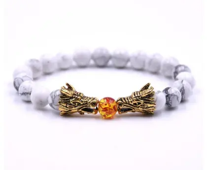 Women Dragon Head 8MM Beads Howlite Bracelet