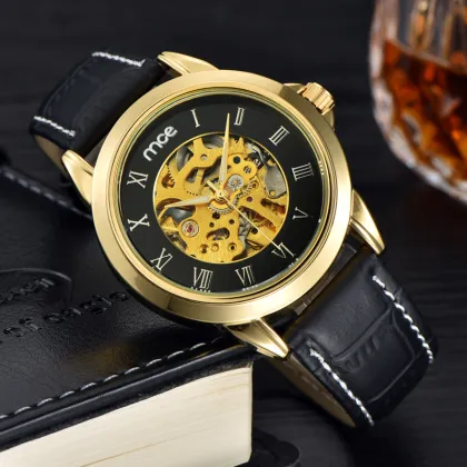 Shenzhen Watch Factory Gold Skeleton Watch for Men