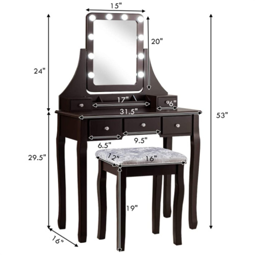 Pine Dressing Makeup Table Vanity Set with Organizer