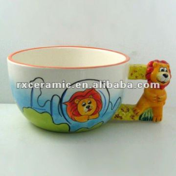 animal design ceramic bowl with animal handle-lion