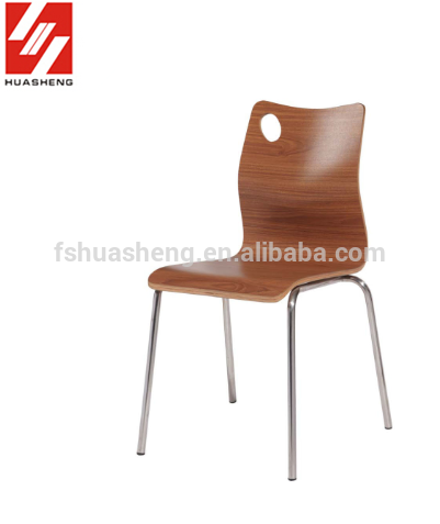 cafeteria chair with chrome base wooden seat