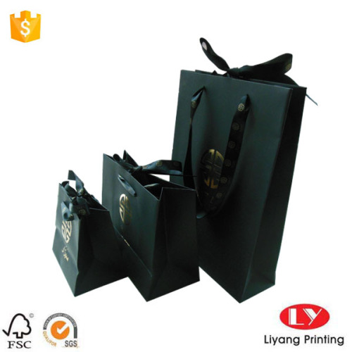 Matte Black Paper Gift Bag Gold Logo