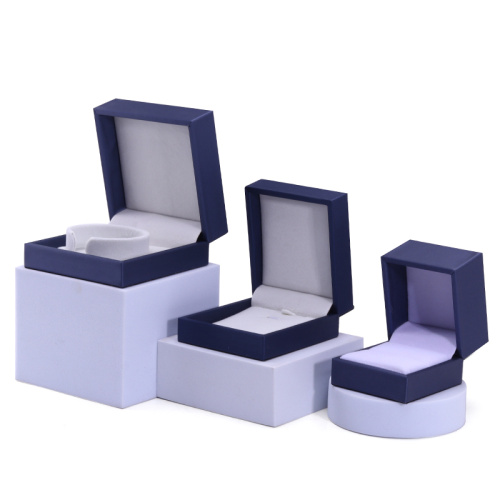 Luxury Blue Leather Ring and Necklace Jewelry Box