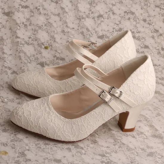 Block Heel Wedding Shoes for Bride with Laces
