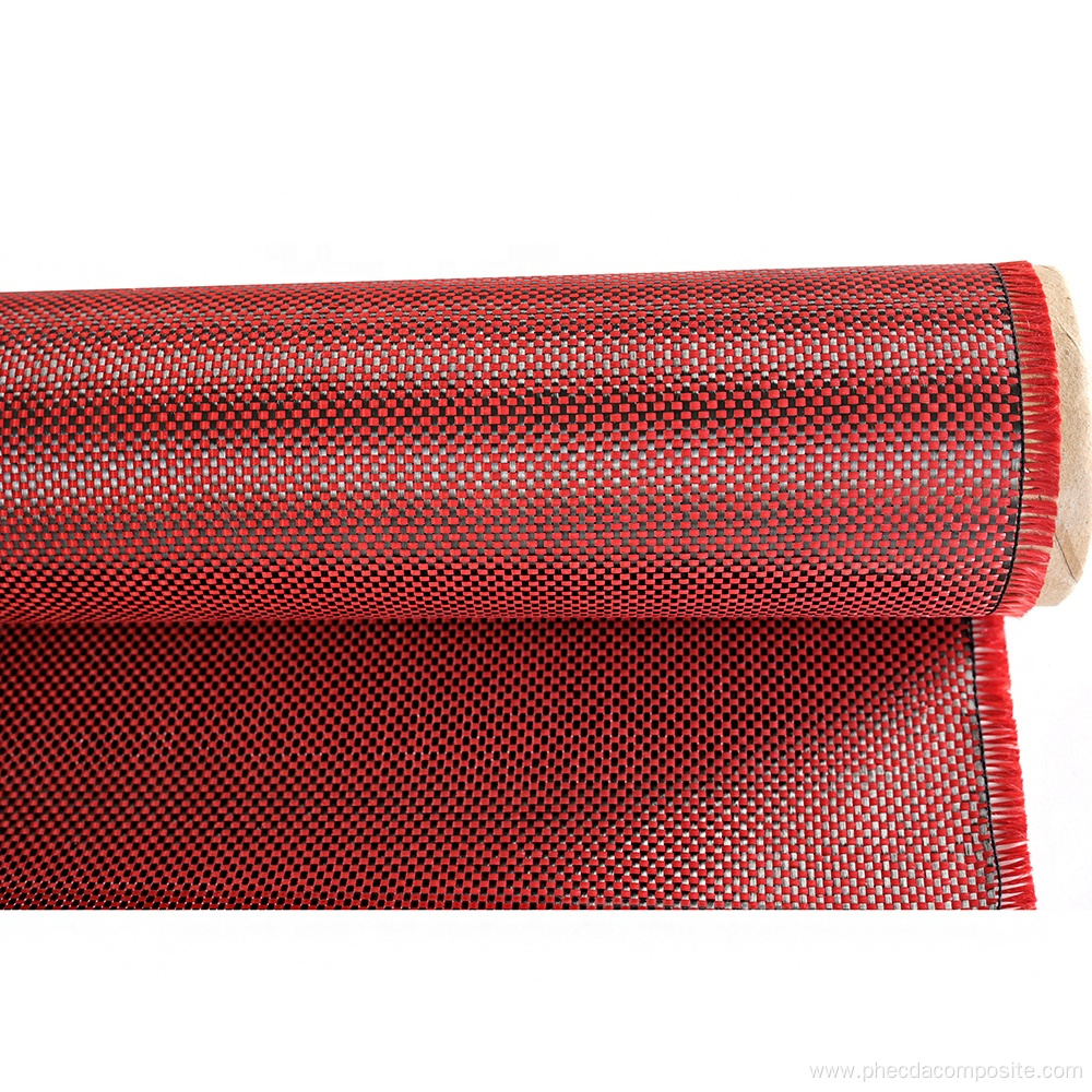 3K red plain carbon aramid hybrid fabric