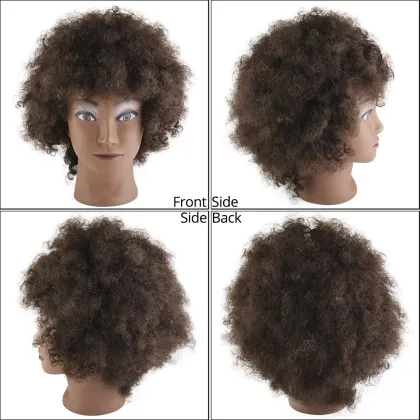 AliLeader Professional 100% Human Hair Hairdressing Training Head Barber Afro Training Mannequin Doll Head with Natural Hair