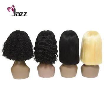 Young Girl Virgin Hair Short Lace Front Human Hair Bob Wigs Natural Color / Blonde Straight Wavy Beautiful Curly Hair