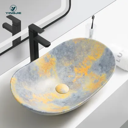 Oval Cobblestone Pattern Porcelain Vasque Ceramic Bathroom Vessel Sink