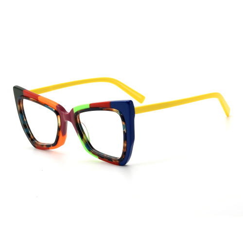 Cat Eye Patchwork Lamination Acetate Glasses Multicolor Patchwork Lamination Acetate Glasses Factory