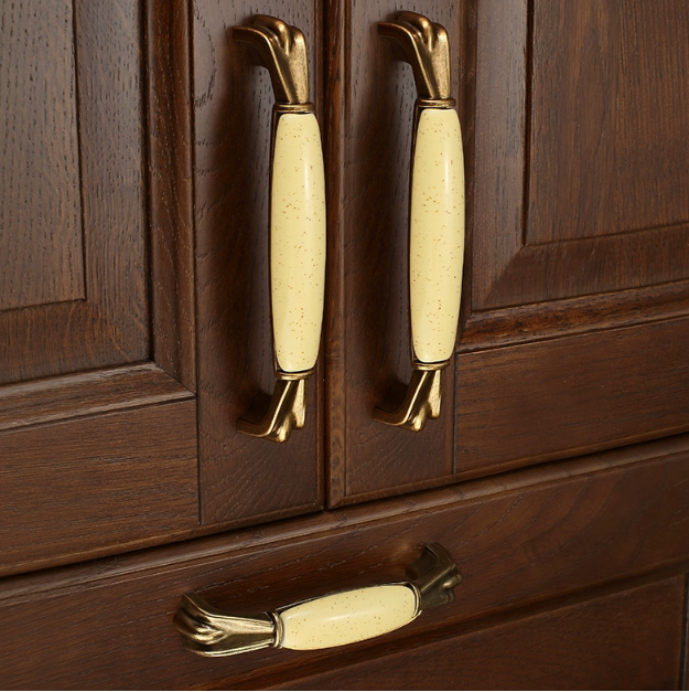 European antique bronze ceramic cabinet pull