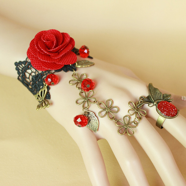Retro Red Rose Lace Bracelet