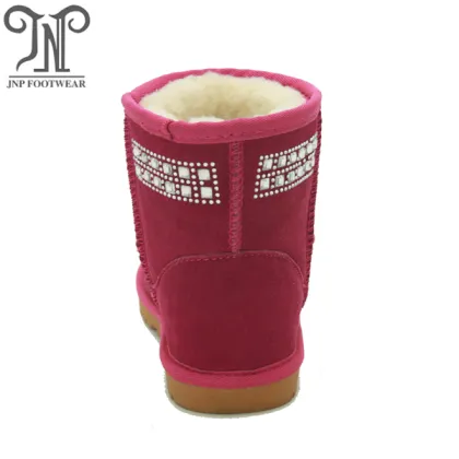 Girls Red Snow Suede Boots with Crystals