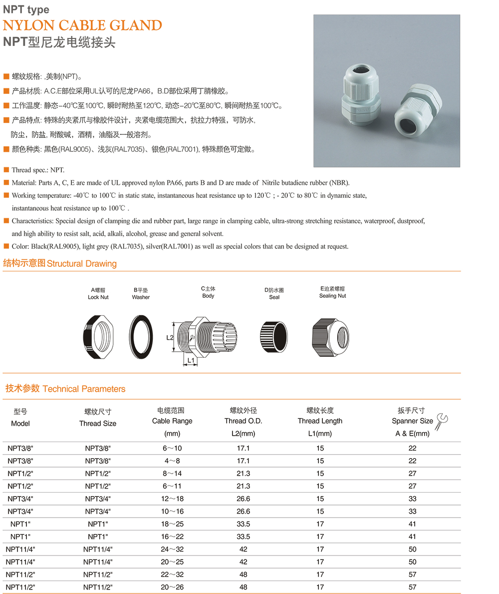 NPT Type Nylon Cable Gland data