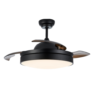 Ventilateur de plafond rétractable moderne noir à 3 lames avec lumière