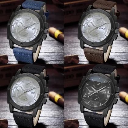WJ-11428 Men's Fashion Causal Leather Quartz Watches - Wholesale Business Wrist Watches