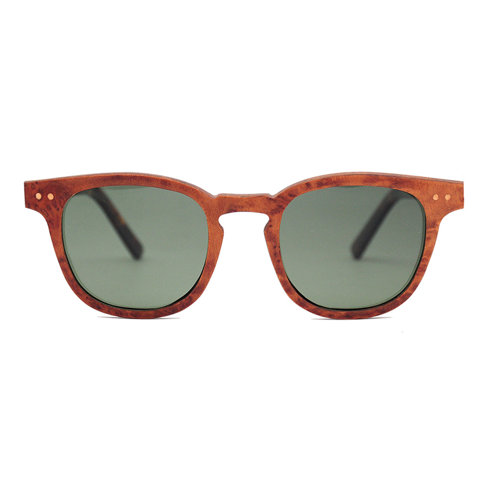 Round Polarised Wooden Sunglasses