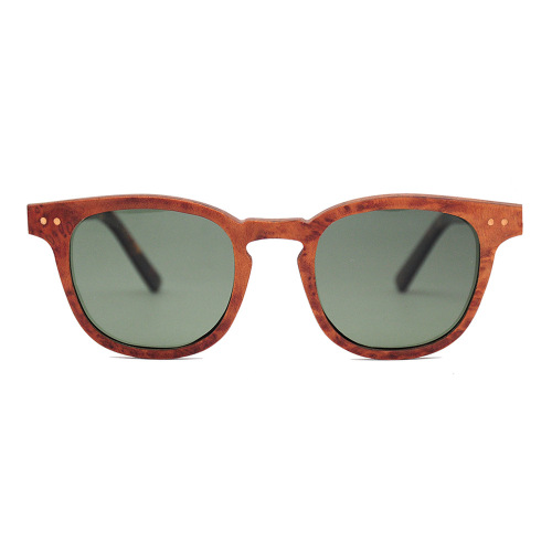Round Polarised Wooden Sunglasses