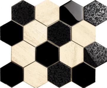 Flower Pattern Hexagon Glass Mosaic