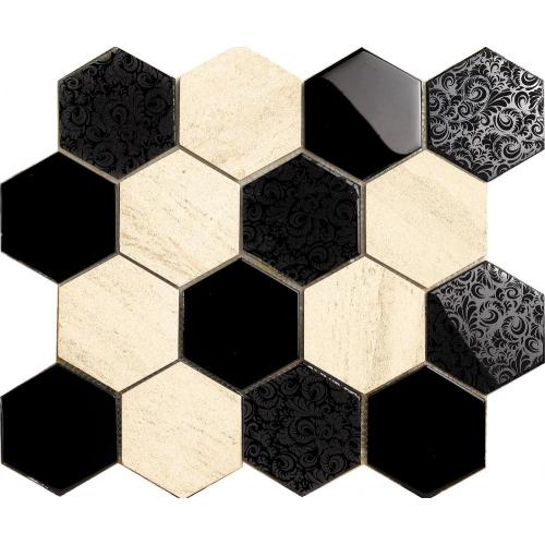 Flower Pattern Hexagon Glass Mosaic