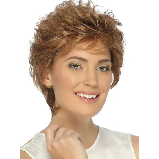 Wholesale heat resisitant  light brown  Synthetic hair short water wave wig synthetic hair wigs for  women