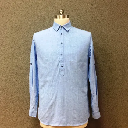 Men's cotton blue yarn dyed long sleeves shirt