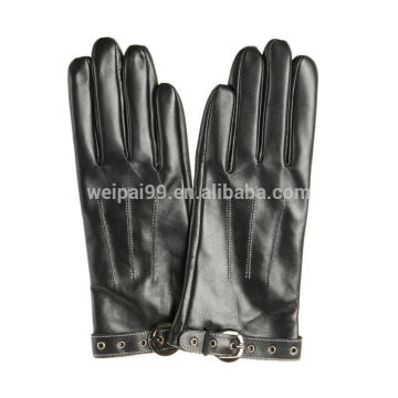 Hot selling adjust buckle wristband black women sheepskin leather gloves SL-EWT020