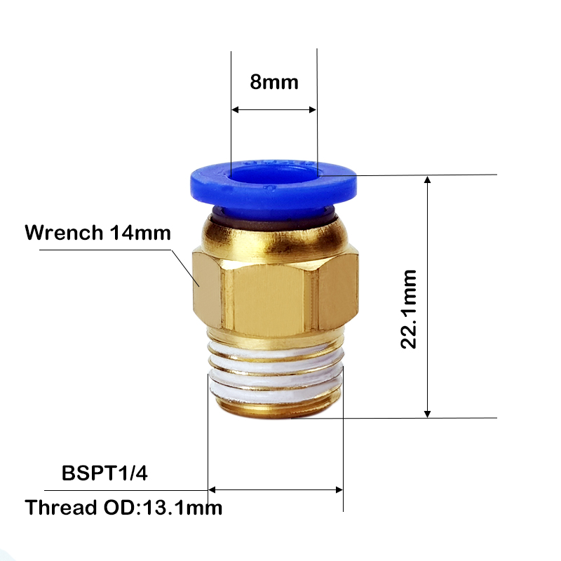 HIGH QUALITY 30pcs BSPT PC8-02, 8mm to 1/4' Pneumatic Connectors male straight one-touch fittings