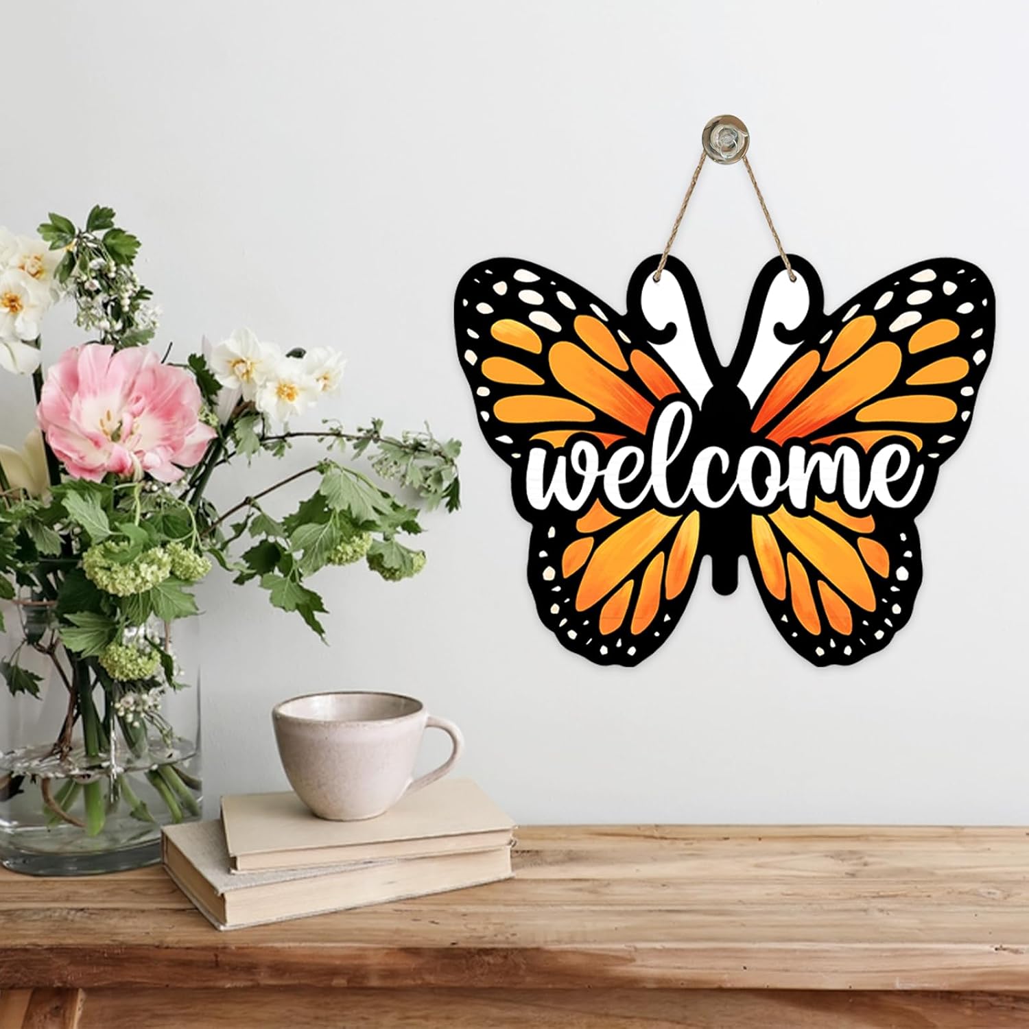 Monarch Butterfly Welcome Wooden Hanging Sign