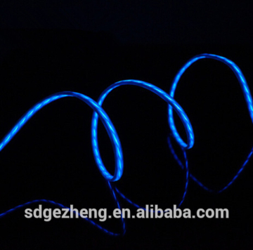 Flat new design el Micro USB data cable flowing light glow in dark usb charging cable