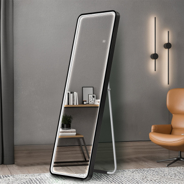 Large Free Standing Aluminum Frame Floor Mirror with Lights, 50x150cm