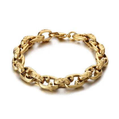 KALEN 220mm Unisex Gothic Punk Gold/Silver Stainless Steel Links Bracelet