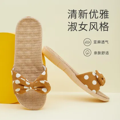 Japanese Style Linen Bow Slippers