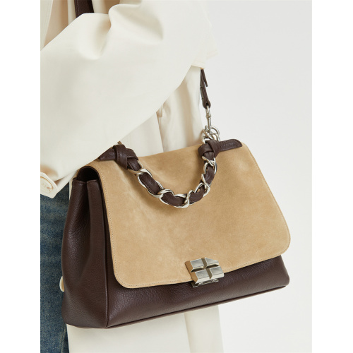 Niche Design Leather Color-Block Chocolate Tote