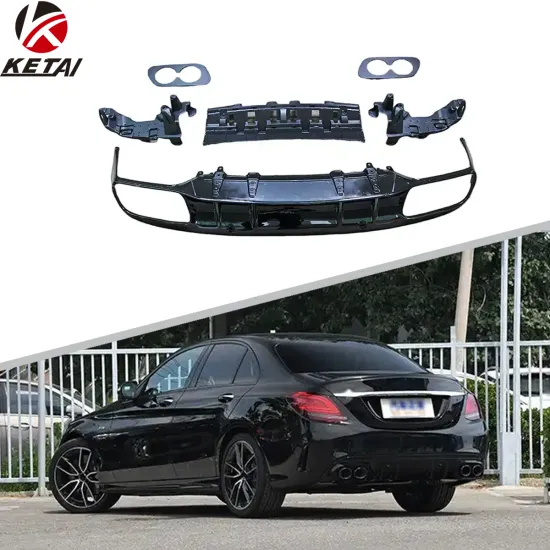 C43 Style Auto Bumper Black Rear Diffuser for BENZ W205 AMG Sedan 2015-2021